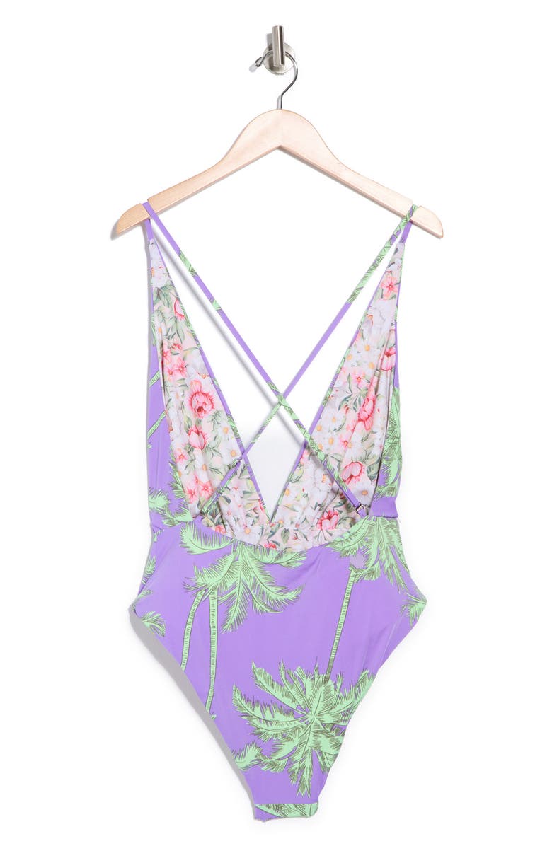 Maaji Retro Sunset Safari Reversible Plunge One-Piece Swimsuit, Alternate, color,