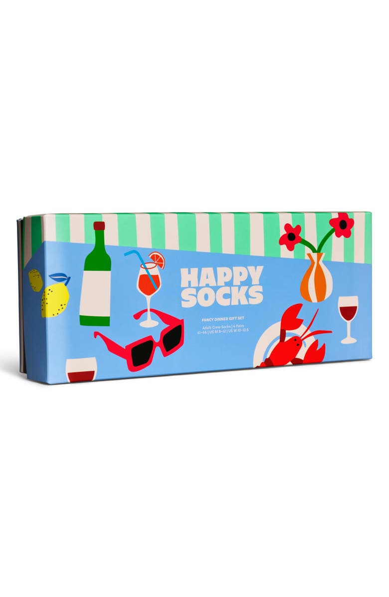 Happy Socks Fancy Dinner Assorted 4-Pack Crew Socks Gift Box Set, Alternate, color, Light Blue