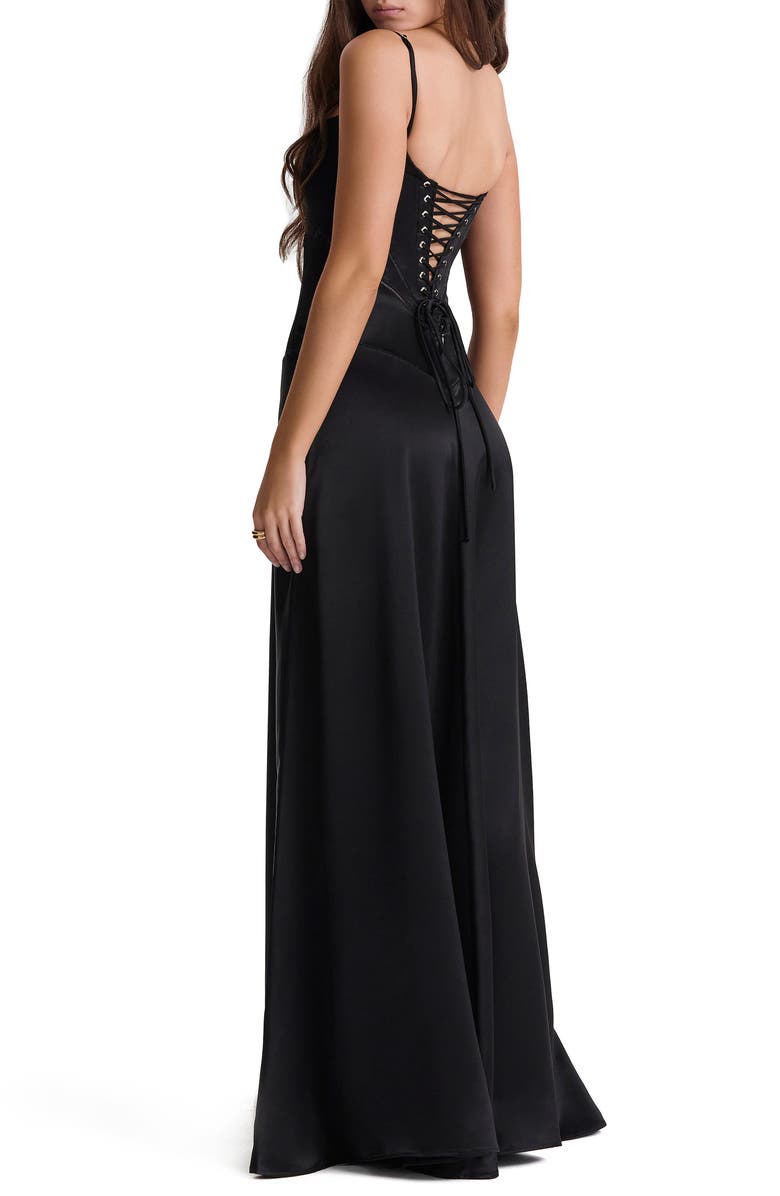 HOUSE OF CB Anabella Lace-Up Satin Gown, Alternate, color, Black