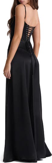 Anabella Lace-Up Satin Gown