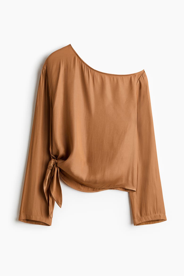 One-shoulder Tie-detail Top, Alternate, color, Dark beige