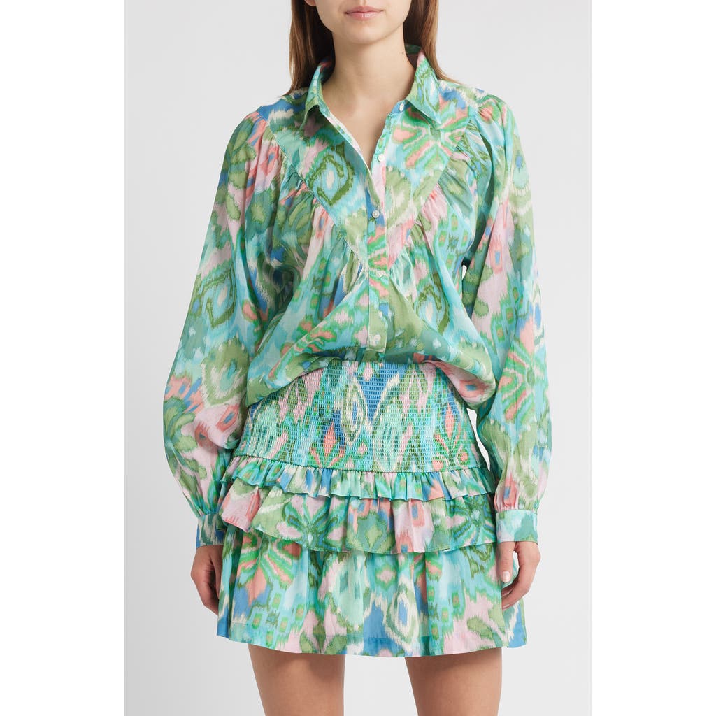 LOVE THE LABEL Sebali Floral Ikat Print Button-Up Shirt in Symphonic Ikat Bermuda  product