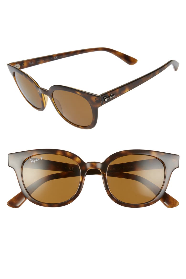 50mm Polarized Cat Eye Sunglasses, Main, color, HAVANA/ DK BROWN POLAR