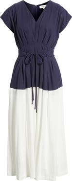 ZOE AND CLAIRE Colorblock Pleat Tie Belt Dress