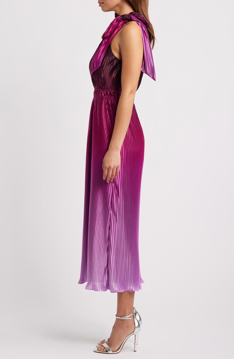 Anne Klein Pleated Tie Neck Midi Dress, Alternate, color, 