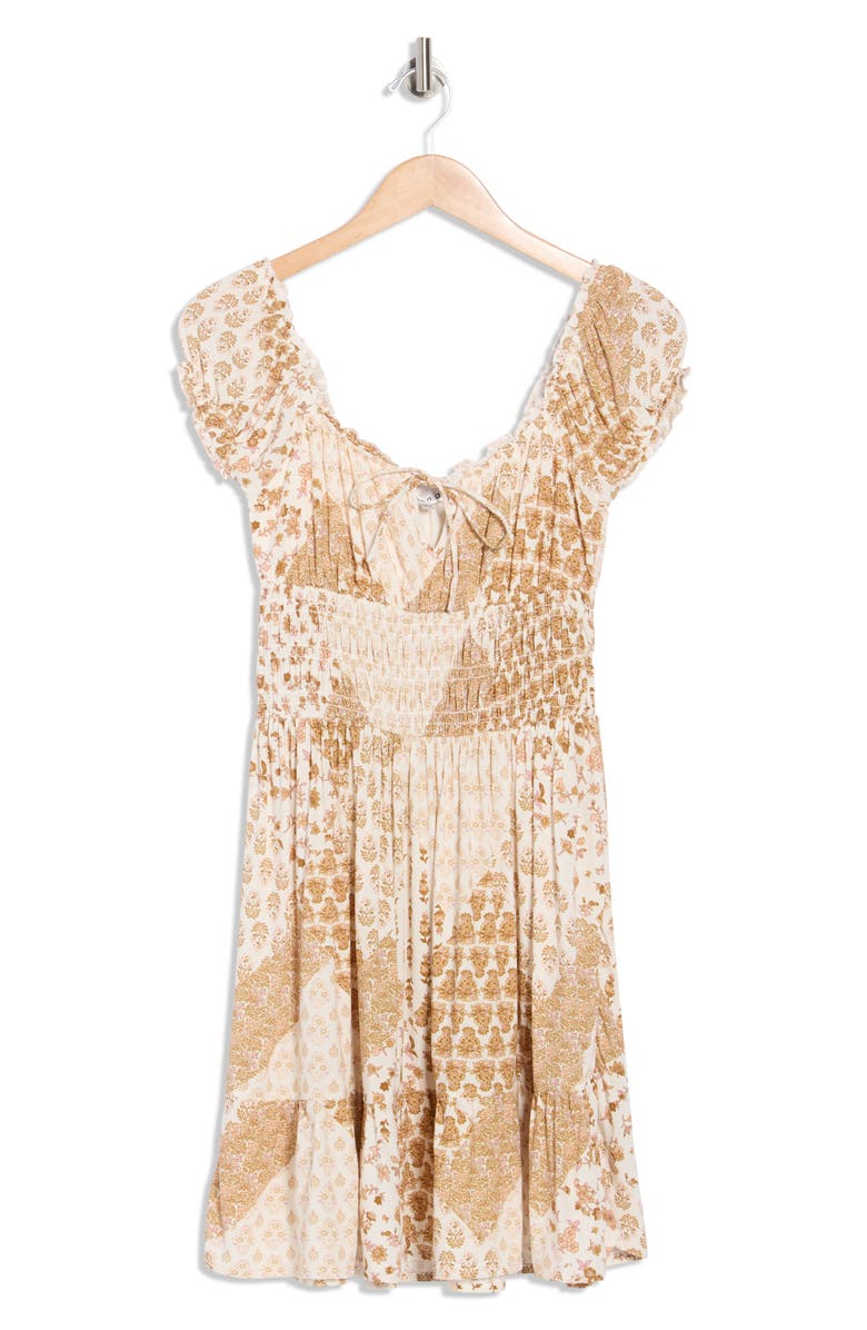 Madden Girl Ruffle Smocked Tiered Minidress, Alternate, color, Taupe Combo
