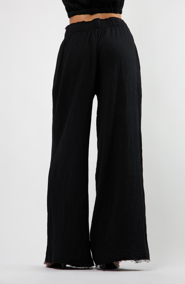 Viens Avec Moi Crinkle Cotton Gauze Wide Leg Pants, Alternate, color, Black