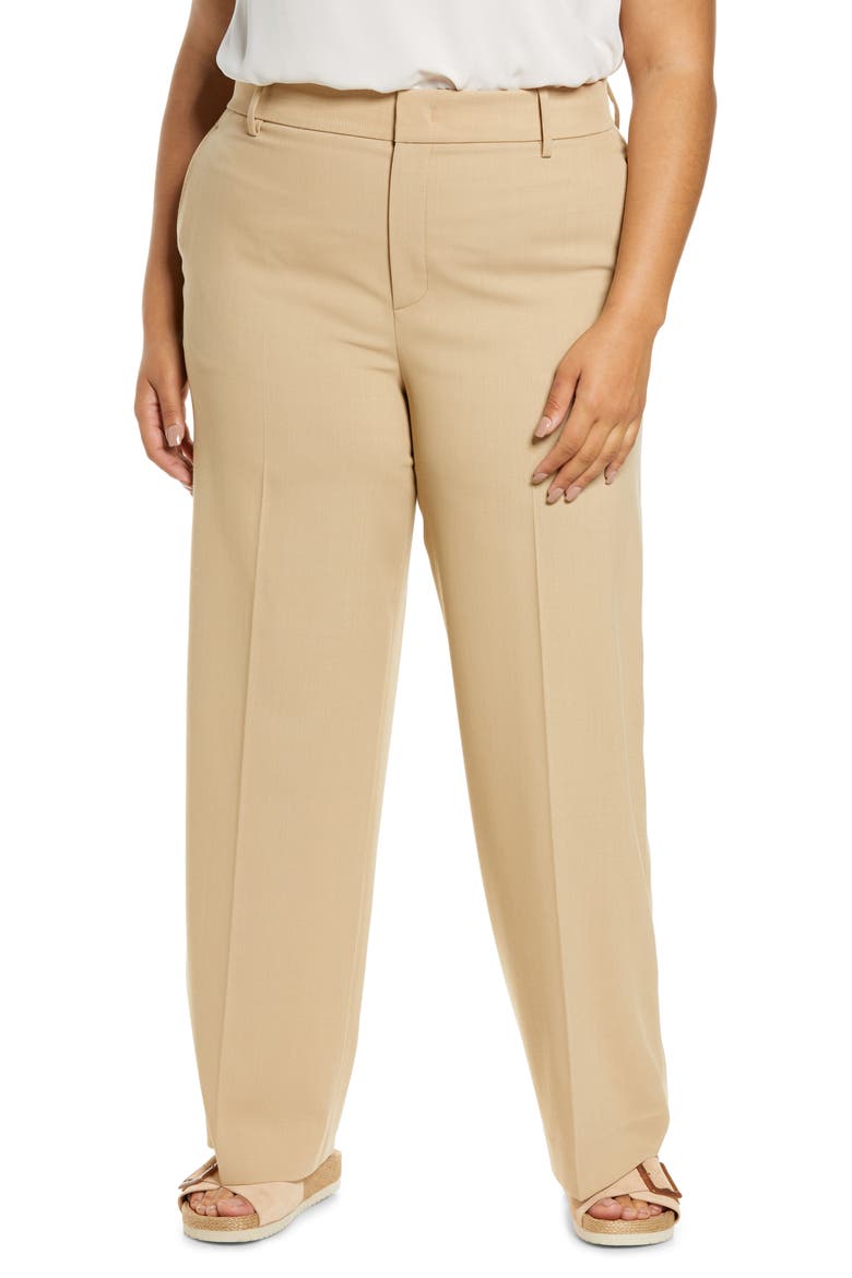 Straight Leg Wool Blend Trousers, Main, color, STRAW