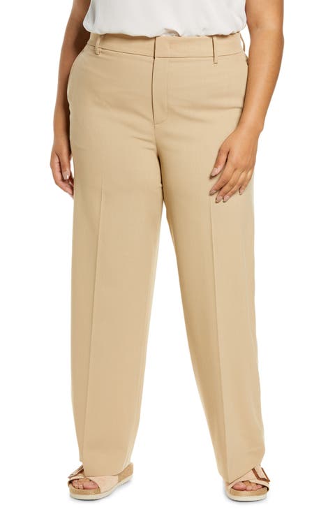 Straight Leg Wool Blend Trousers (Plus Size)