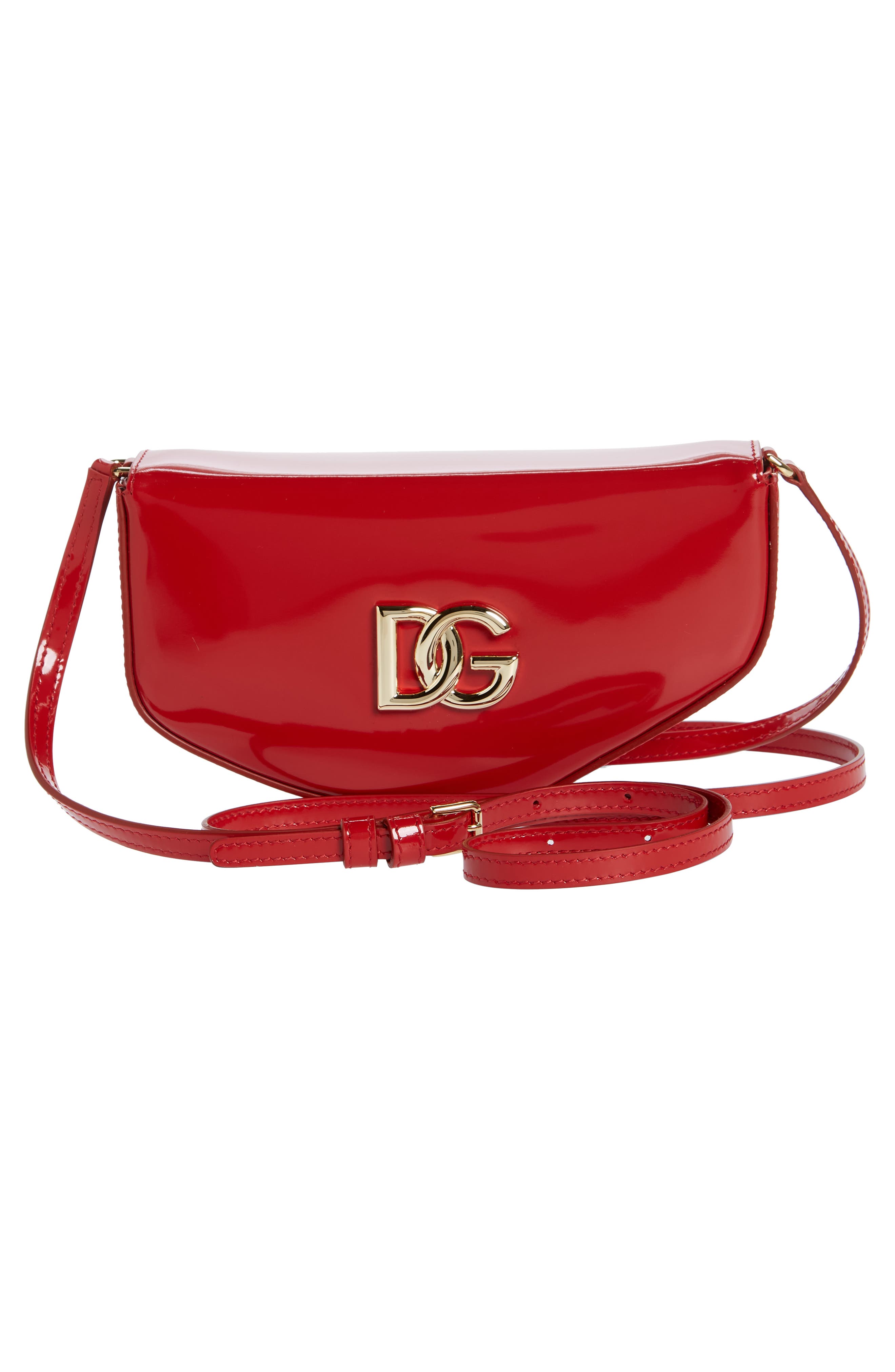 Dolce&Gabbana Logo Half Moon Patent Leather Shoulder Bag, Main, color, 