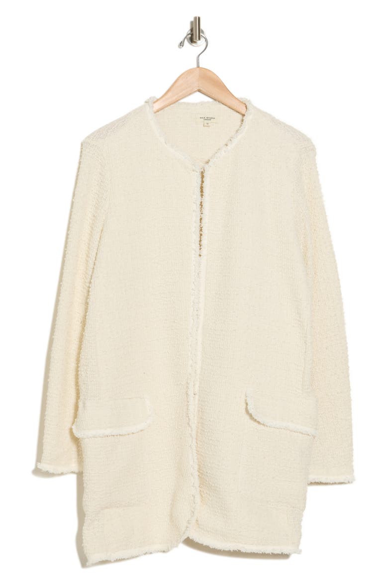 Frayed Trim Longline Cardigan, Alternate, color, CREAM KNITTED TWEED