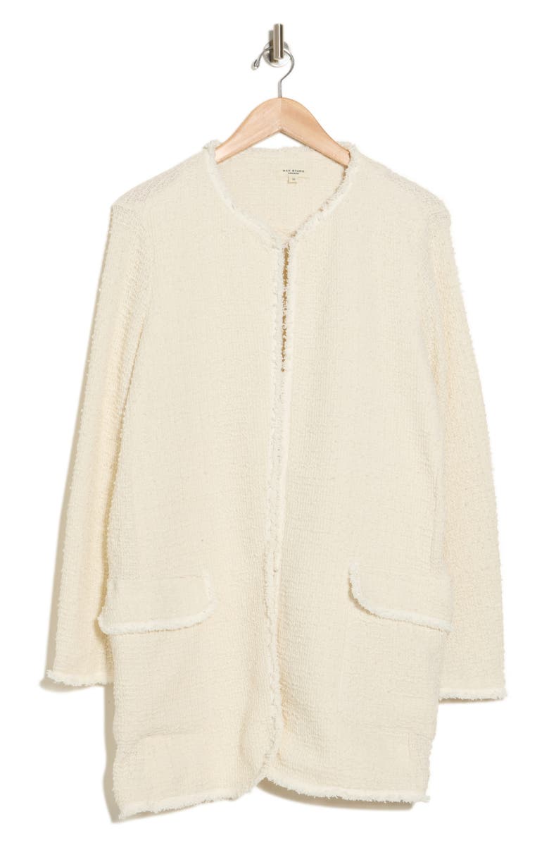 MAX STUDIO Frayed Trim Longline Cardigan, Alternate, color, Cream Knitted Tweed