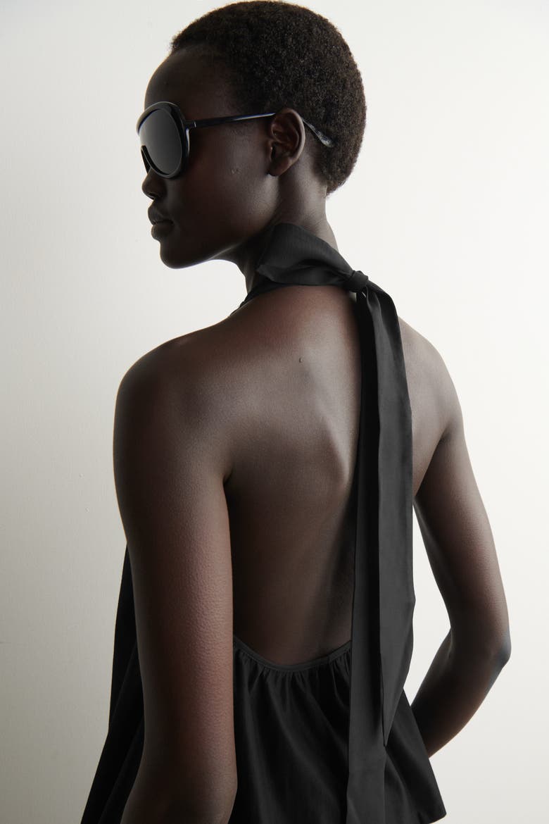 Open-back Halterneck Top, Alternate, color, BLACK