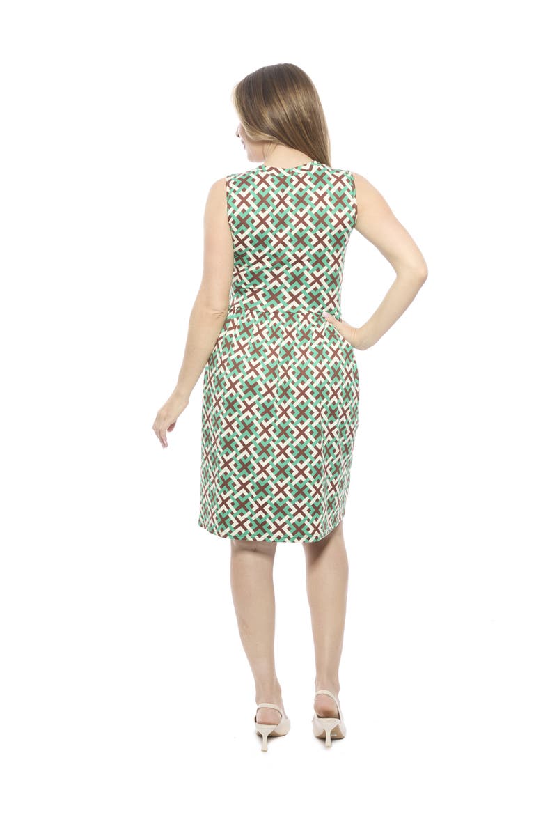 Womens Geometric Sleeveless Fit N Flare Knee Length A-Line Dress, Alternate, color, Green Multi
