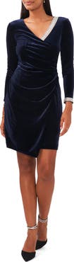 Chaus Bead Detail Long Sleeve Velvet Dress