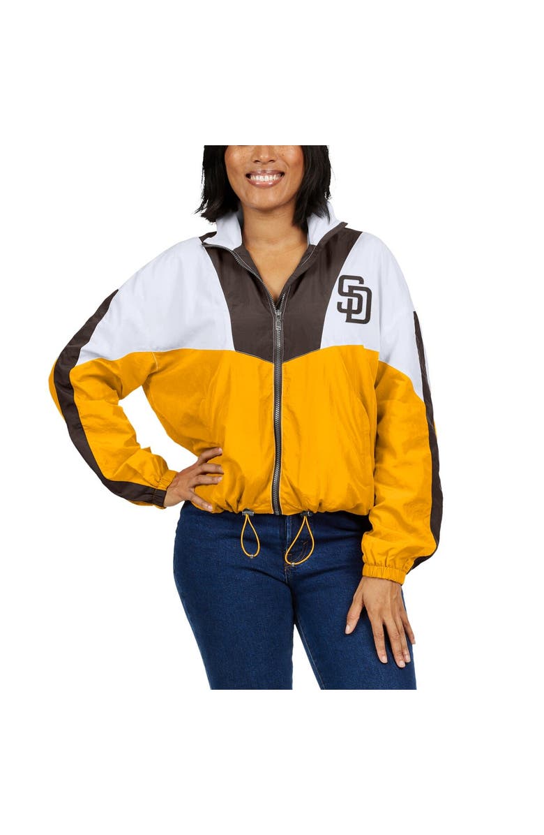 WEAR by Erin Andrews Women's WEAR by Erin Andrews White/Gold San Diego Padres Color Block Full-Zip Windbreaker Jacket, Alternate, color, 
