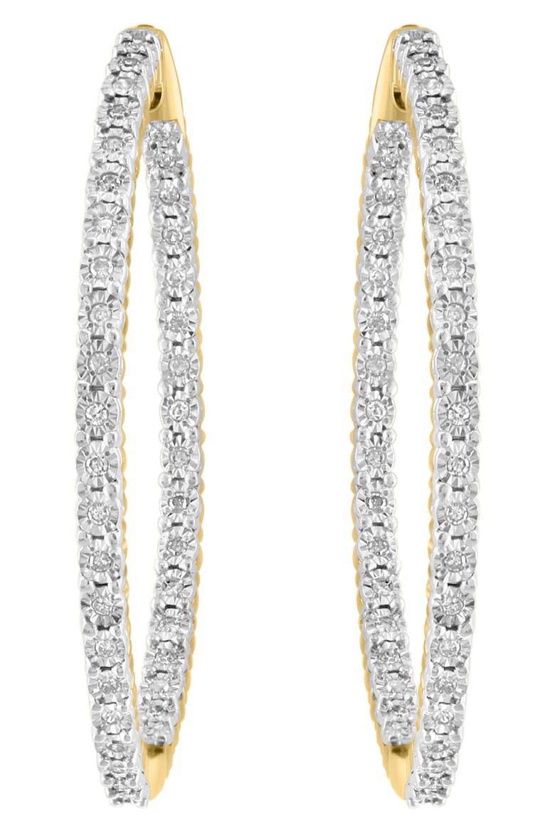 Diamond 14k Gold Plated Sterling Silver Hoop Earrings, Alternate, color, GOLD