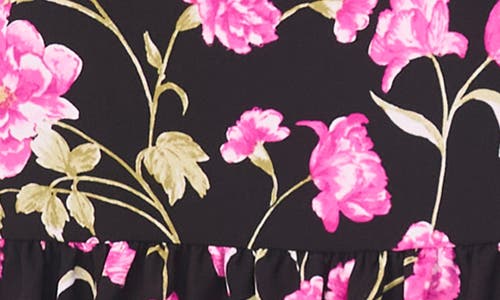 Cece Floral Tie Neck Long Sleeve Dress In Black