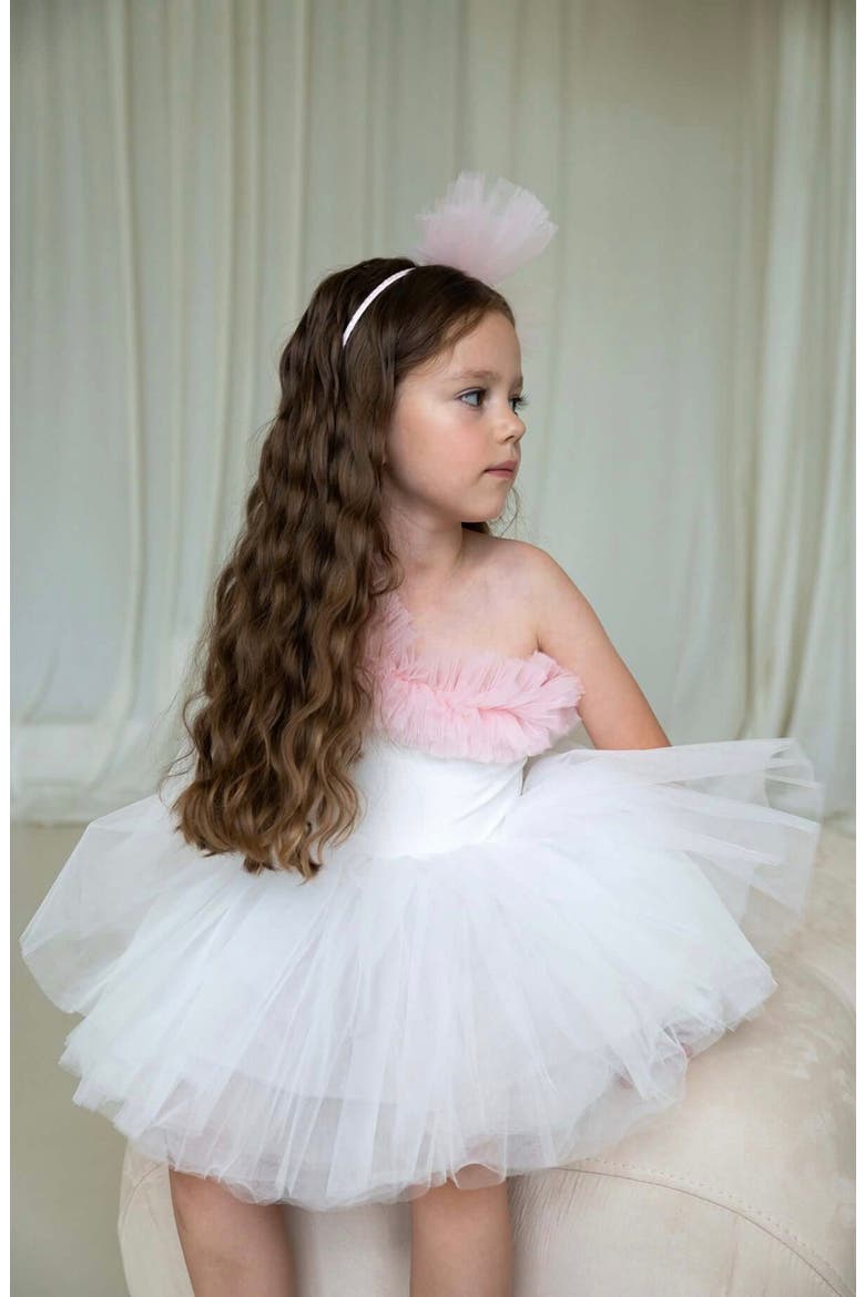 Fiona One Shoulder Ruffle Tulle Dress, Alternate, color, White Lily Pink Ruffle