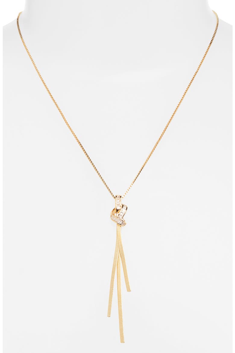 Cubic Zirconia Knot Tassel Pendant Necklace, Alternate, color, CLEAR- GOLD