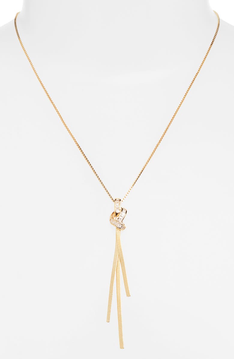 Nordstrom Cubic Zirconia Knot Tassel Pendant Necklace, Alternate, color, Clear- Gold