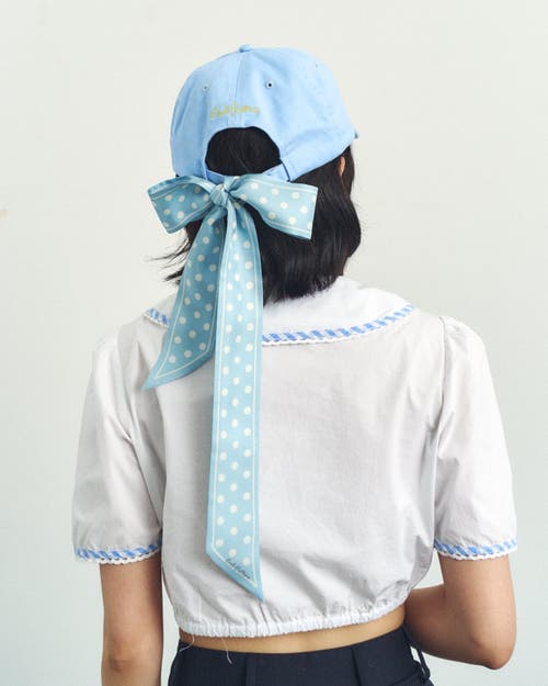 Lost Pattern Nyc "retro Polka" Silk Skinny Scarf In Blue