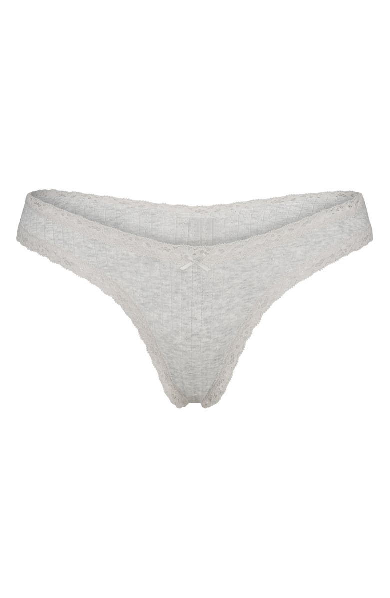 SKIMS Lightweight Stretch Cotton Pointelle Thong, Alternate, color, 