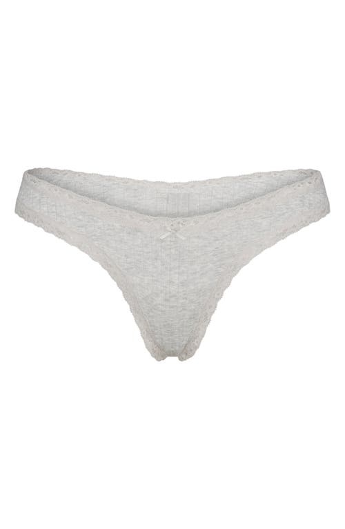 Skims Lightweight Stretch Cotton Pointelle Thong In White