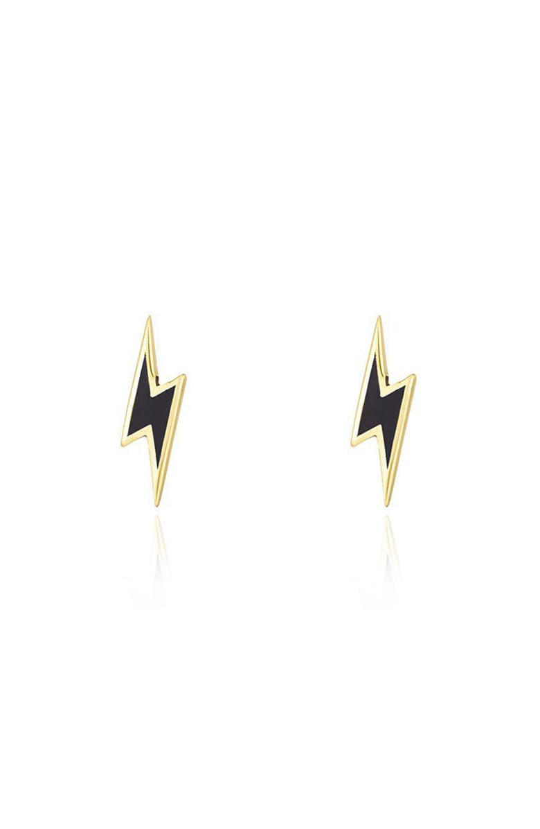 The Lovery Fine Jewelry Lightning Bolt Black Enamel Stud Earrings, Alternate, color, Black Enamel