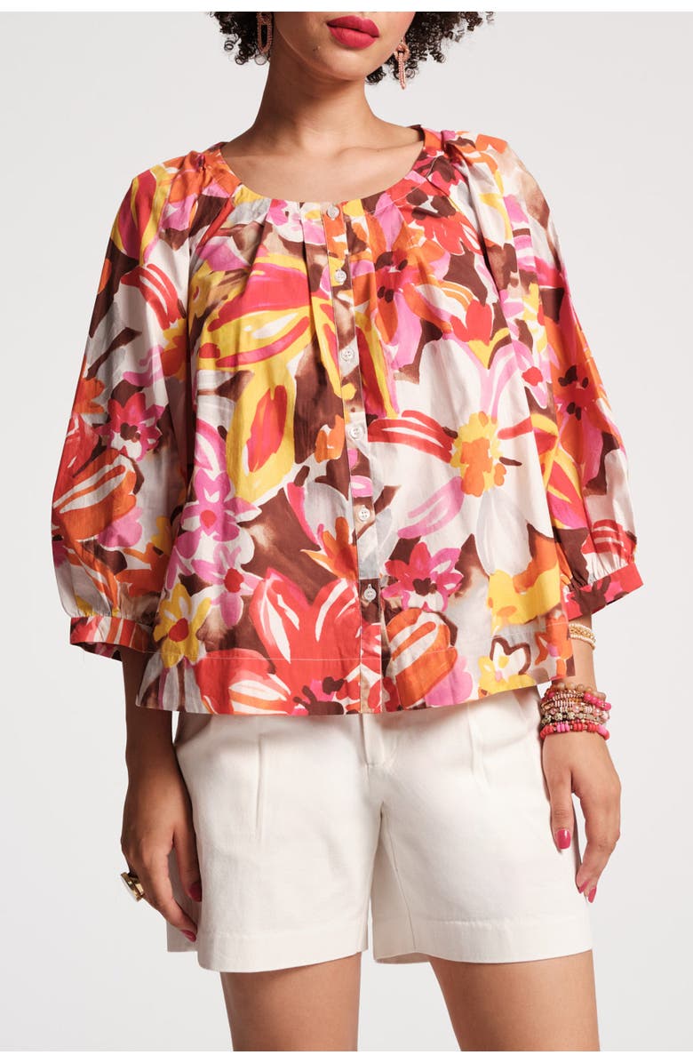 Frances Valentine Zoe Top Sun Floral Cotton Poplin, Main, color, Pink/Multi