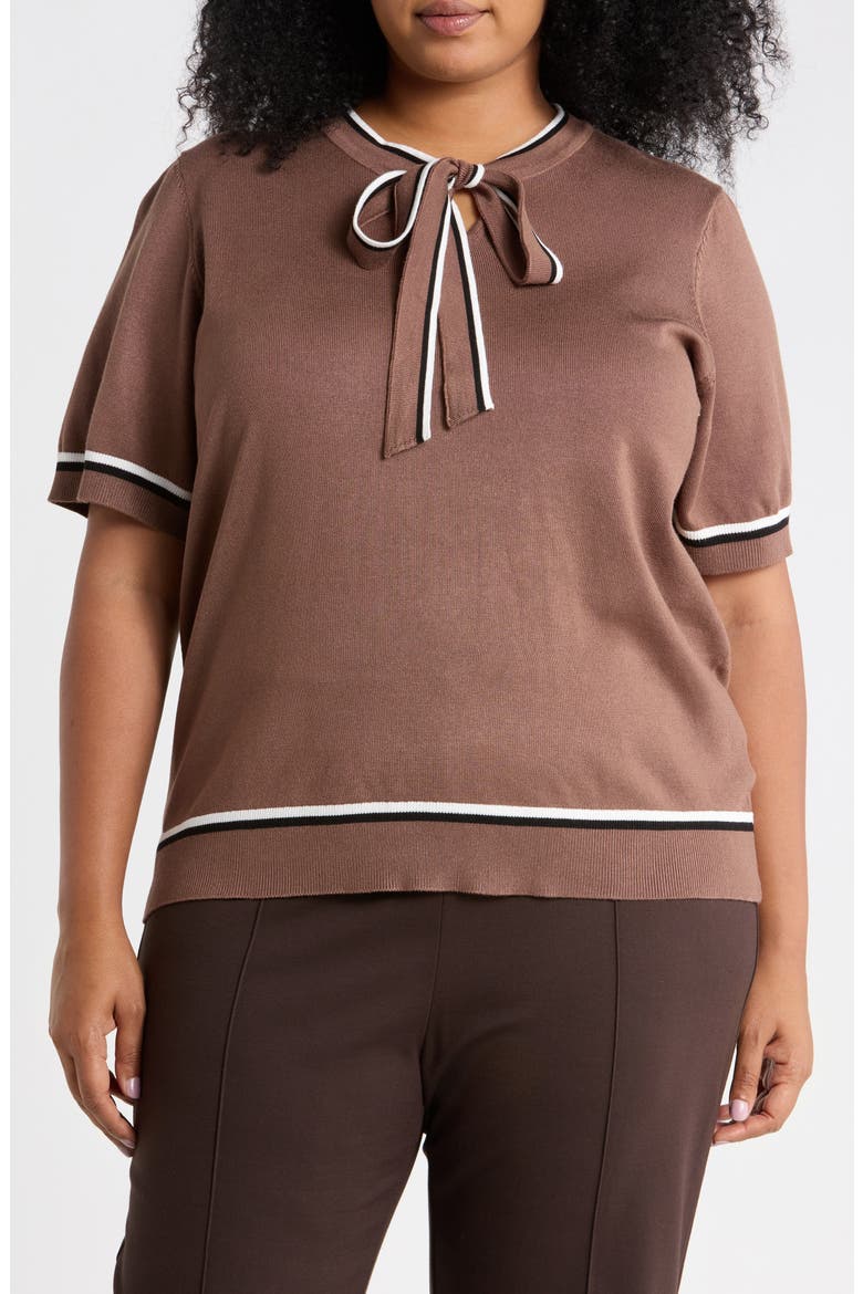 Double Tip Tie Neck Sweater, Main, color, ESPRESSO/ BLACK/ IVORY