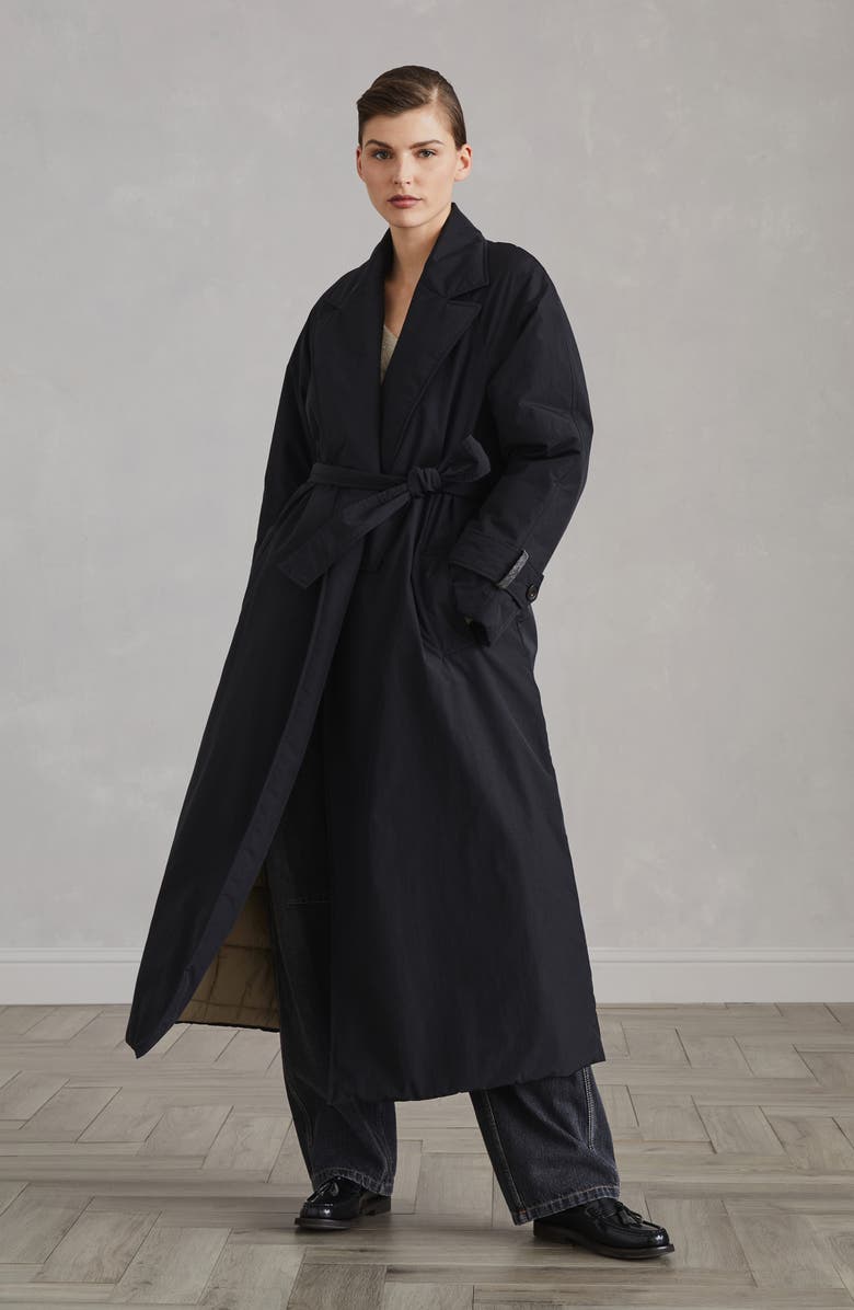 Brunello Cucinelli Trenchcoat with Shiny Cuff Details, Alternate, color, 