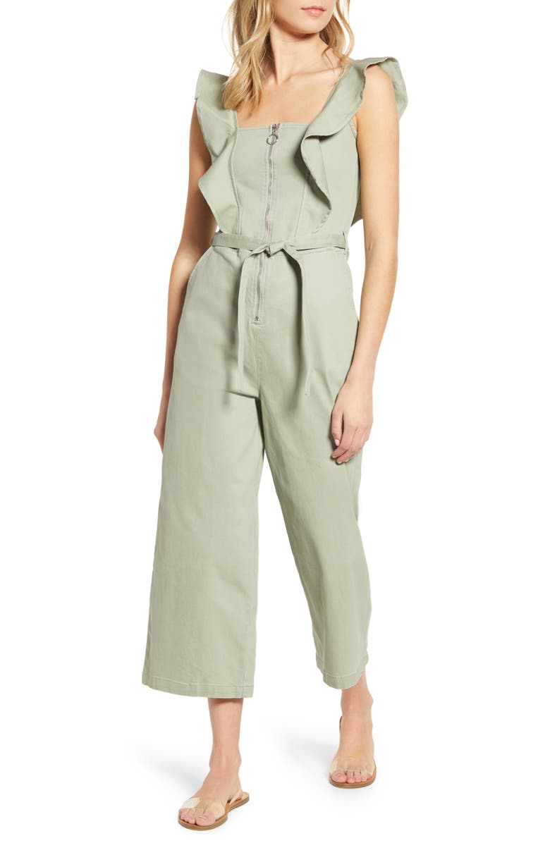 Tinsel Ruffle Strap Belted Jumpsuit, Main, color, 