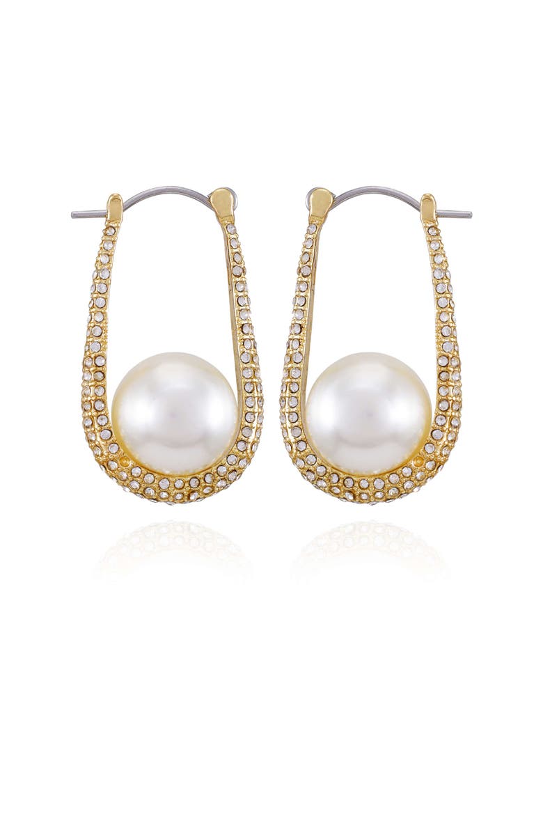 Vince Camuto Pave and Pearl Drop Earrings, Main, color, 14K Gold Plated