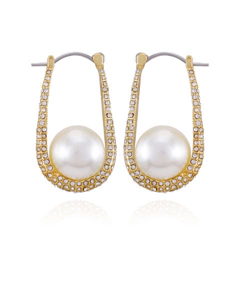 Pave and Pearl Drop Earrings