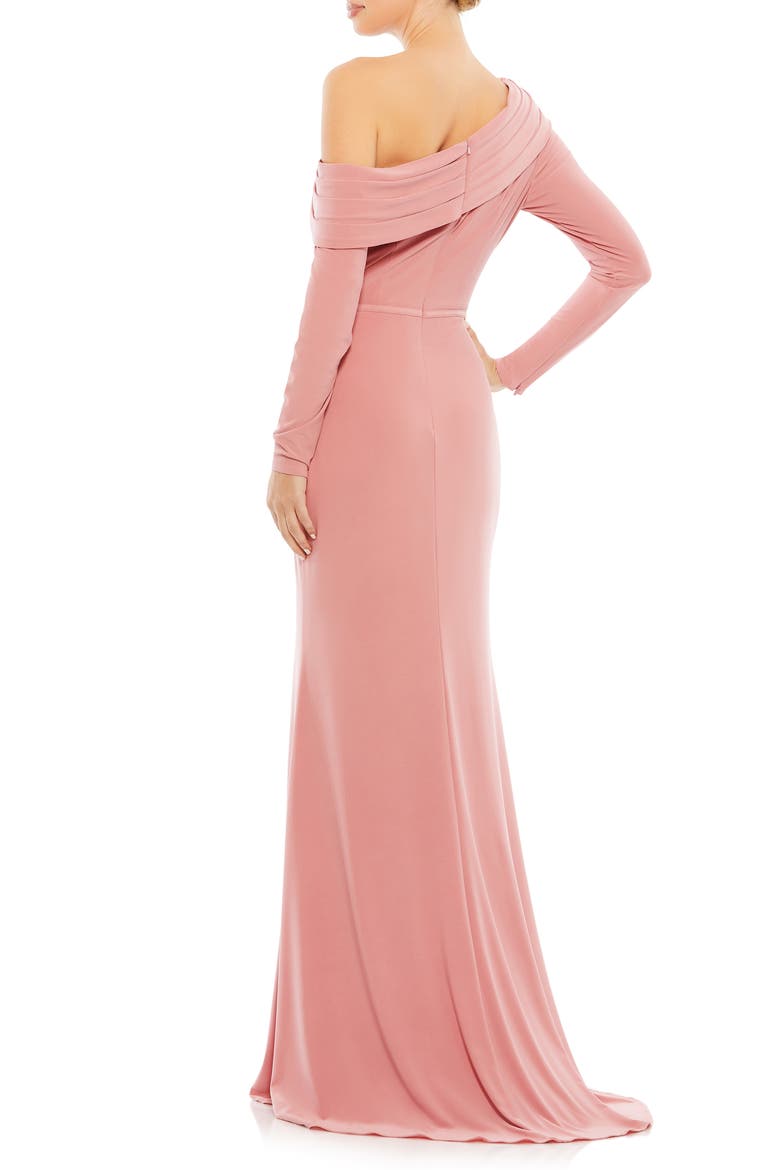 One-Shoulder Jersey Trumpet Gown, Alternate, color, ROSE GOLD