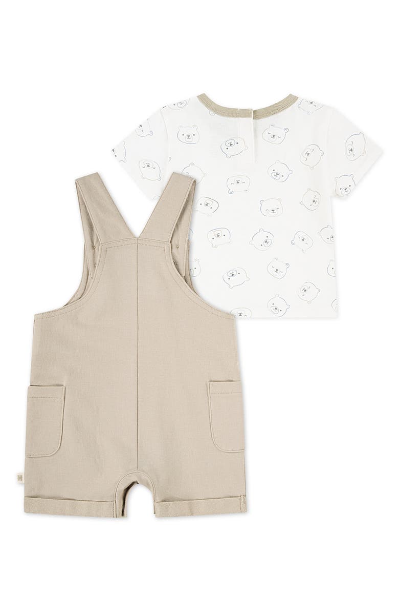 Huggies Print Organic Cotton T-Shirt & Overalls Set, Alternate, color, Huggies Oxford Tan
