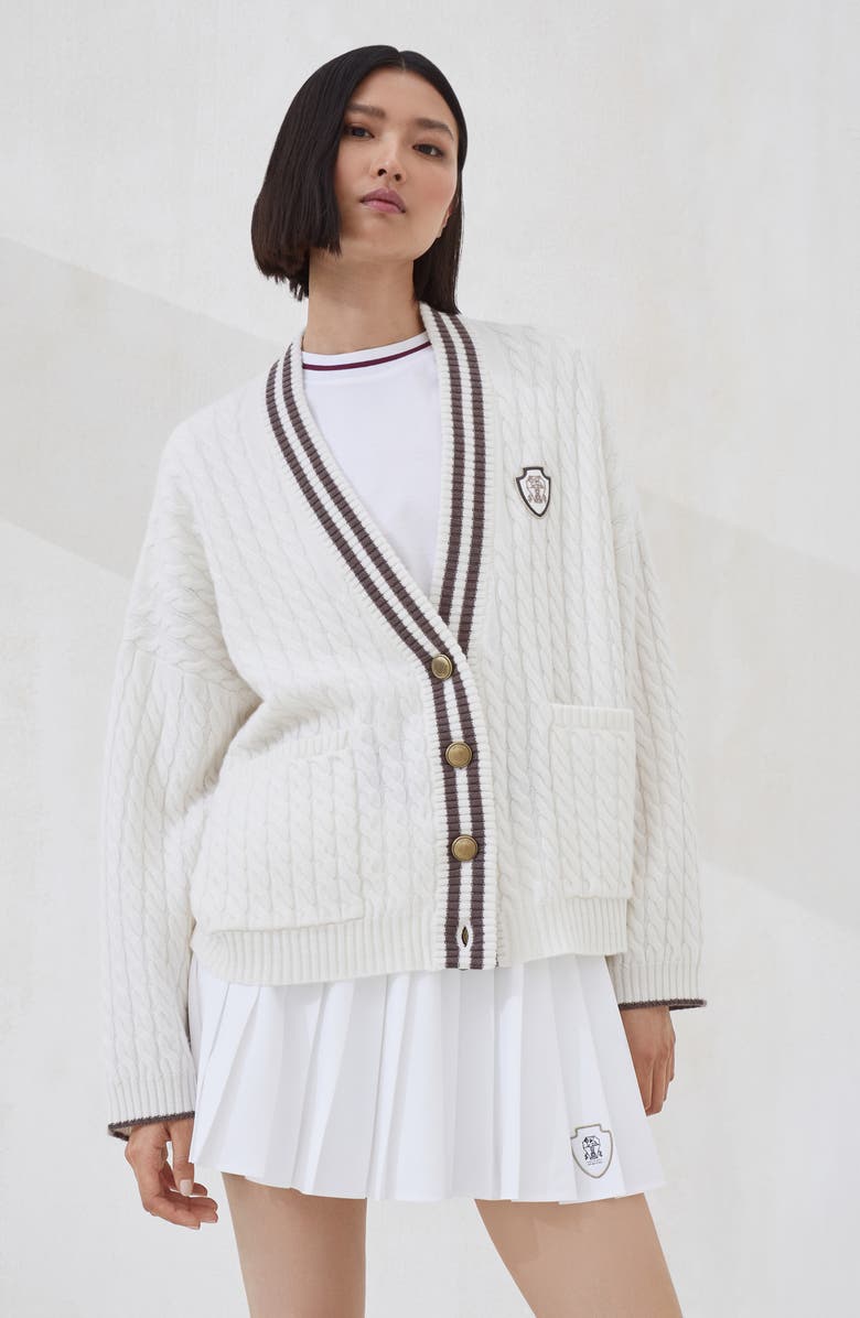 Brunello Cucinelli Cashmere cardigan with logo, Alternate, color, Panama