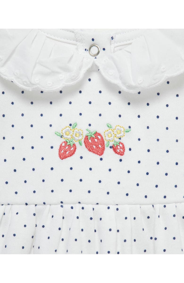 Little Me <p>Strawberry Polka Dot Romper & Headband Set </p>, Alternate, color, White/ Blue