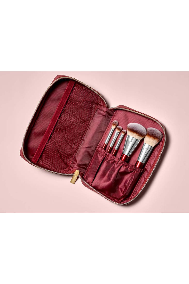 Travel Brush Set with Vegan Leather Pouch, Alternate, color, Burgundy