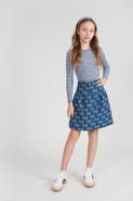 Puddles Girls Bow Printed Denim Skirt