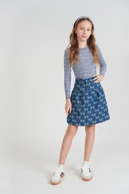 Puddles Girls Bow Printed Denim Skirt