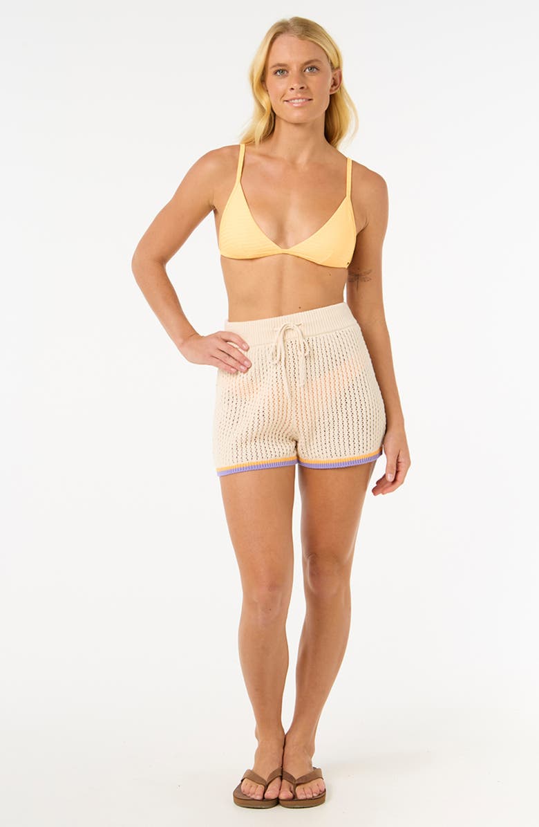 Rip Curl Cala Vadella Crochet Knit Shorts, Alternate, color, Off White