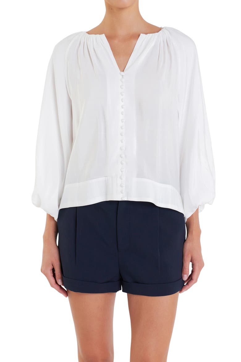 Gathered Front Button Top, Alternate, color, OFF WHITE