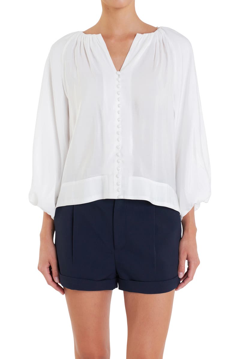 English Factory Gathered Front Button Top, Alternate, color, Off White