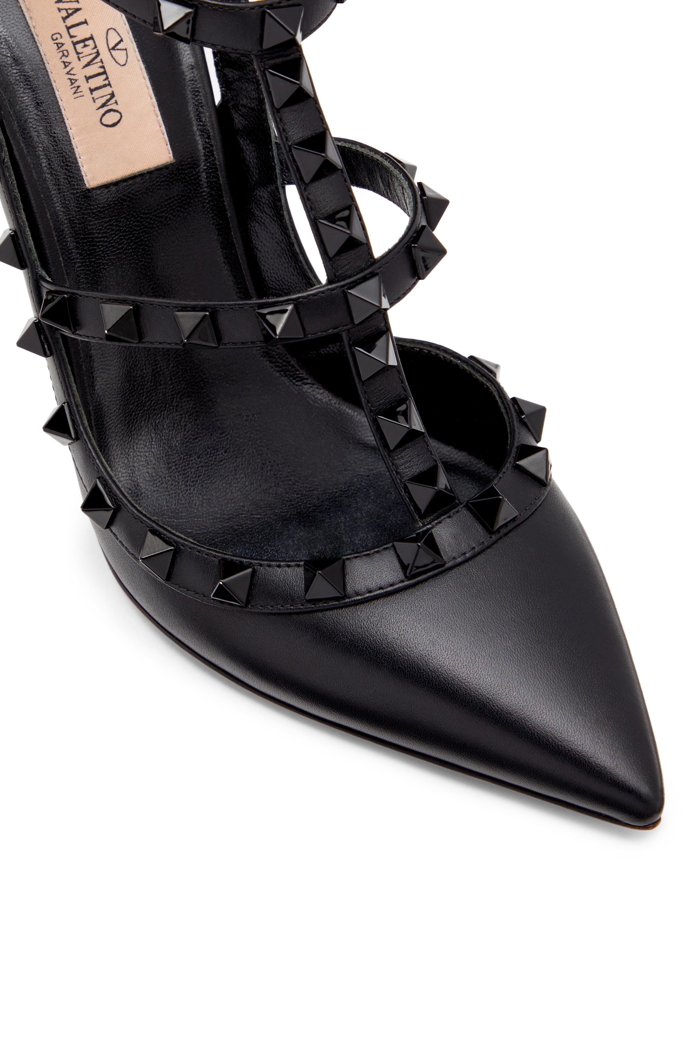 Valentino Garavani Rockstud Patent T-Strap Pointed Toe Pump, Alternate, color, Nero