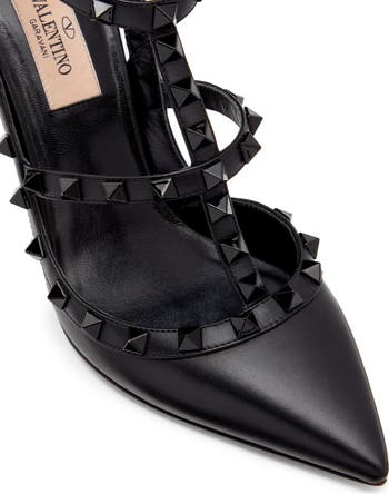 Rockstud Patent T-Strap Pointed Toe Pump