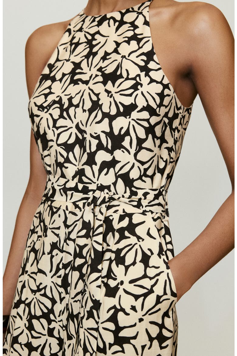 Print Belted Sleeveless Jumpsuit, Alternate, color, BLACK