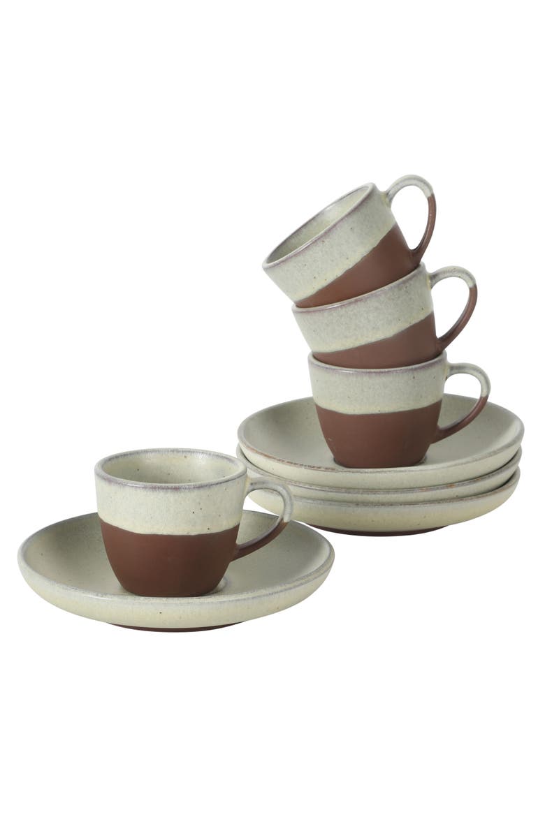 William Crest 8 Piece Espresso Stoneware Cup and Saucer Set, Main, color, Sage Green