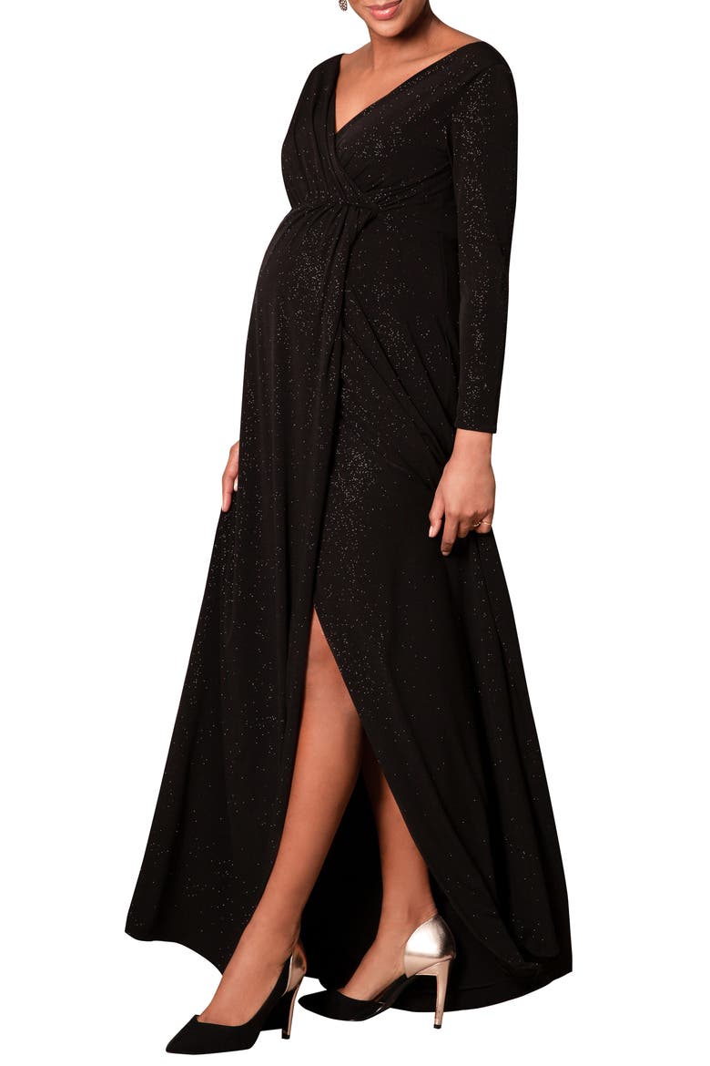Isabella Maternity Gown Long, Main, color, GLITTER BLACK